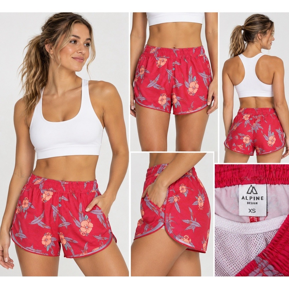 Alpine Design Women's XS Red Floral Running Shorts Athletic Lined Activewear